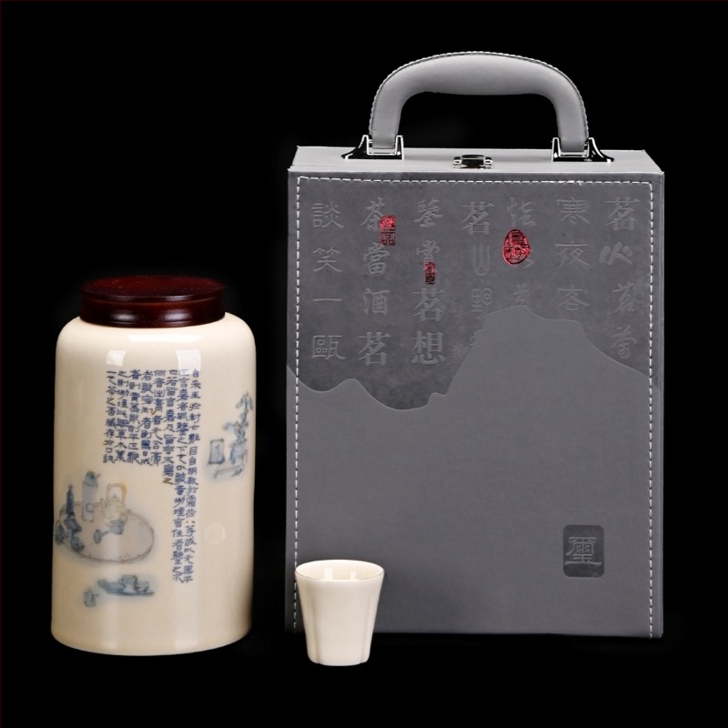 Canistră de ceai din porțelan într-o cutie cadou, aromă de ceai galben și selecție de ceaiuri verzi: Yu Lu, Longjing, Bi Luo Chun, Maojian, Tieguanyin