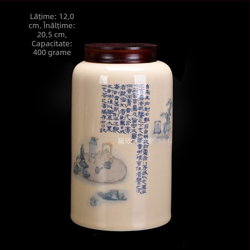 Canistră de ceai din porțelan într-o cutie cadou, aromă de ceai galben și selecție de ceaiuri verzi: Yu Lu, Longjing, Bi Luo Chun, Maojian, Tieguanyin