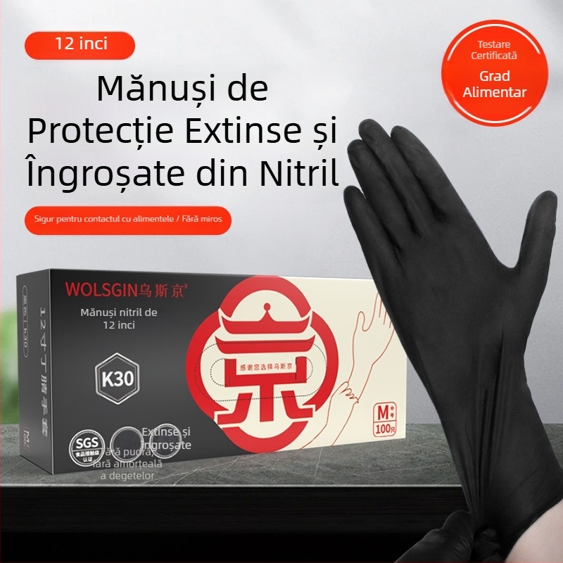 Mănuși nitril de unică folosință, negre, 12 inch, mansetă extinsă, de calitate alimentară, pentru gospodărie, frumusețe și bucătărie