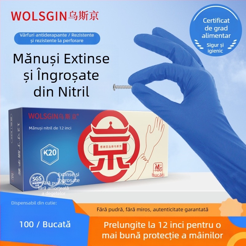 Mănuși nitril de unică folosință, negre, 12 inch, mansetă extinsă, de calitate alimentară, pentru gospodărie, frumusețe și bucătărie