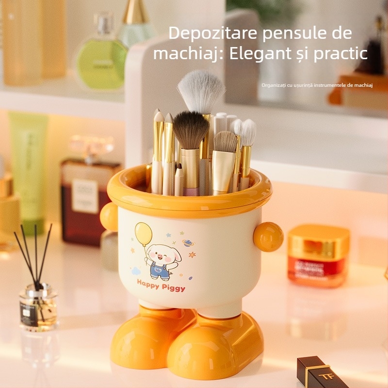 Organizator de birou în stil desen animat: suport pentru pixuri, depozitare pentru cosmetice și coș de gunoi drăguț