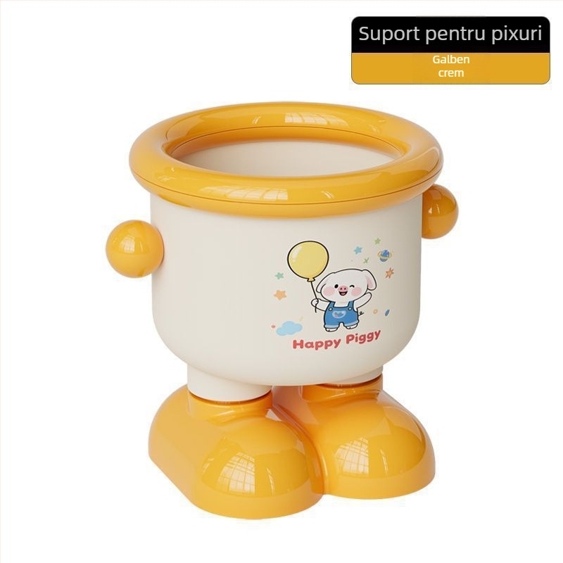 Organizator de birou în stil desen animat: suport pentru pixuri, depozitare pentru cosmetice și coș de gunoi drăguț