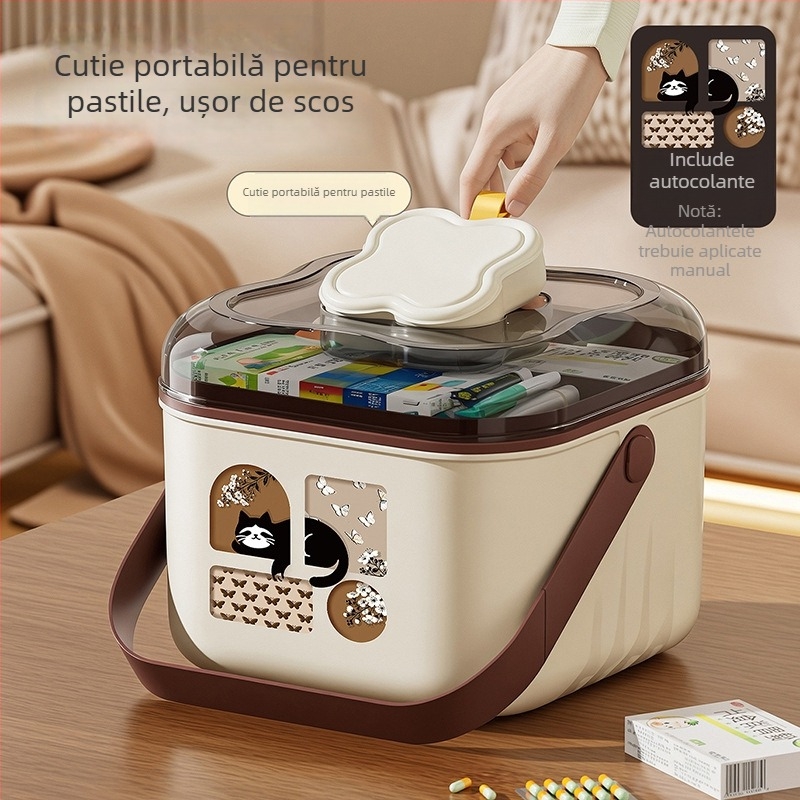 Cutie de medicamente pentru uz casnic, capacitate mare, depozitare multi-strat din plastic, etui portabil pentru prim ajutor