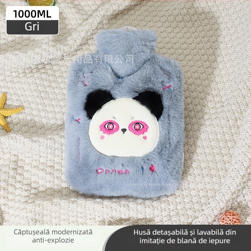 Sticlă de apă caldă umplută, cu husă de pluș groasă, pentru încălzire a mâinilor, abdomenului și umerilor