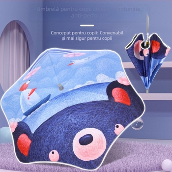 Umbrelă pentru copii cu colțuri rotunjite de siguranță, design anti-înțepare, umbrelă din vinil pentru ploaie și soare, stil desen animat