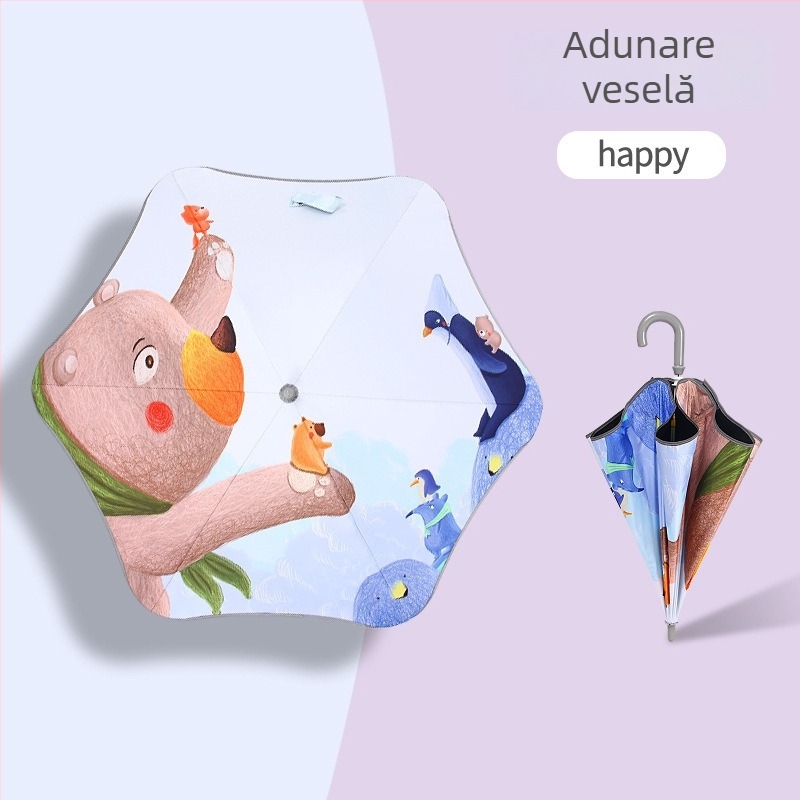 Umbrelă pentru copii cu colțuri rotunjite de siguranță, design anti-înțepare, umbrelă din vinil pentru ploaie și soare, stil desen animat