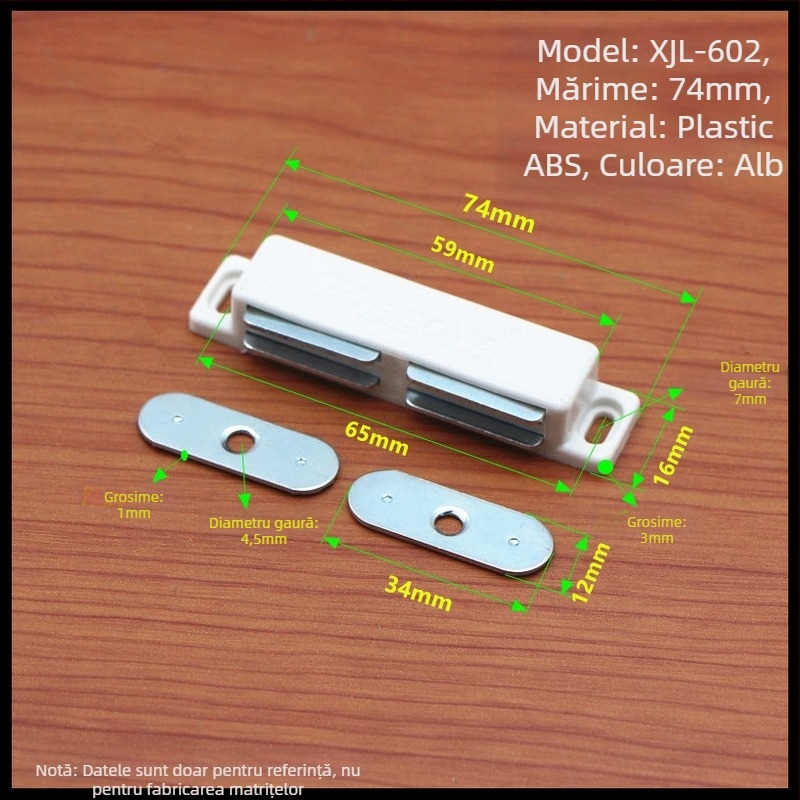 Încuietoare pentru ușa dulapului din ABS cu mecanism magnetic, montaj pe perete, fără găuri