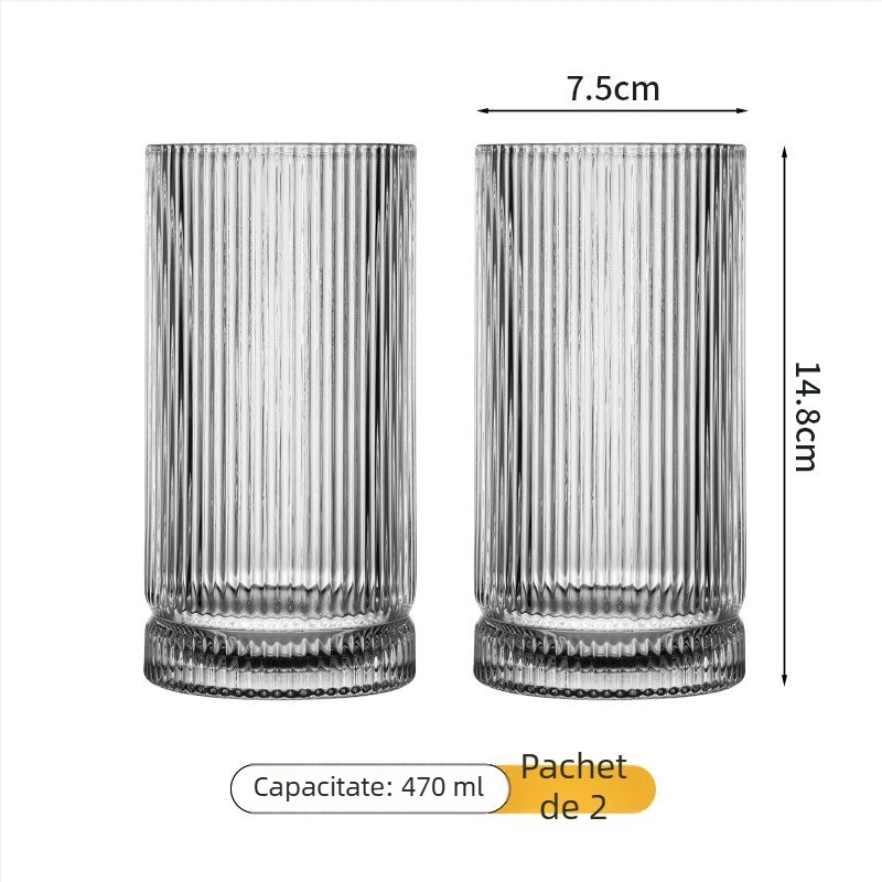 Pahar din sticlă pentru băuturi lungi, cu dungi – whisky, cocktailuri și cafea — stil minimalist, estetică înaltă, inspirat de Instagram