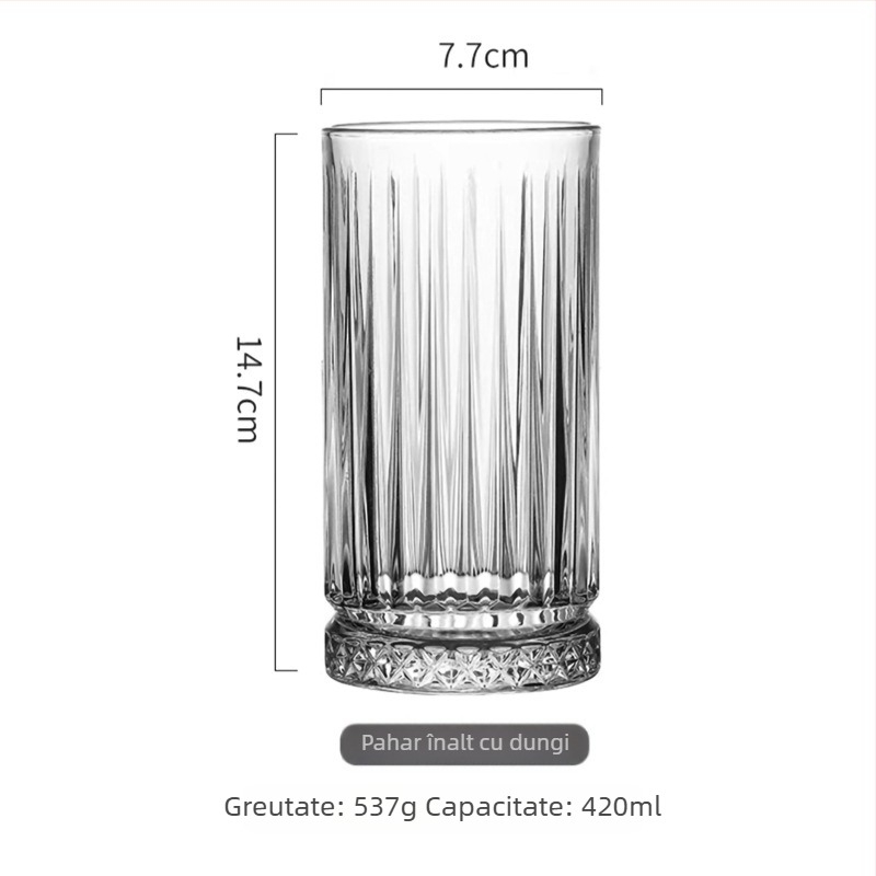 Pahar din sticlă pentru băuturi lungi, cu dungi – whisky, cocktailuri și cafea — stil minimalist, estetică înaltă, inspirat de Instagram