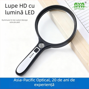 Lupă cu mărire 10x HD, manuală, cu iluminare LED, pentru citire și inspecții detaliate
