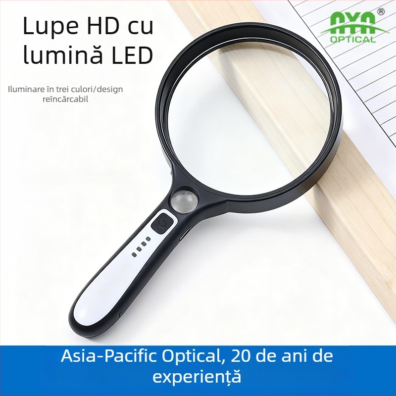 Lupă cu mărire 10x HD, manuală, cu iluminare LED, pentru citire și inspecții detaliate