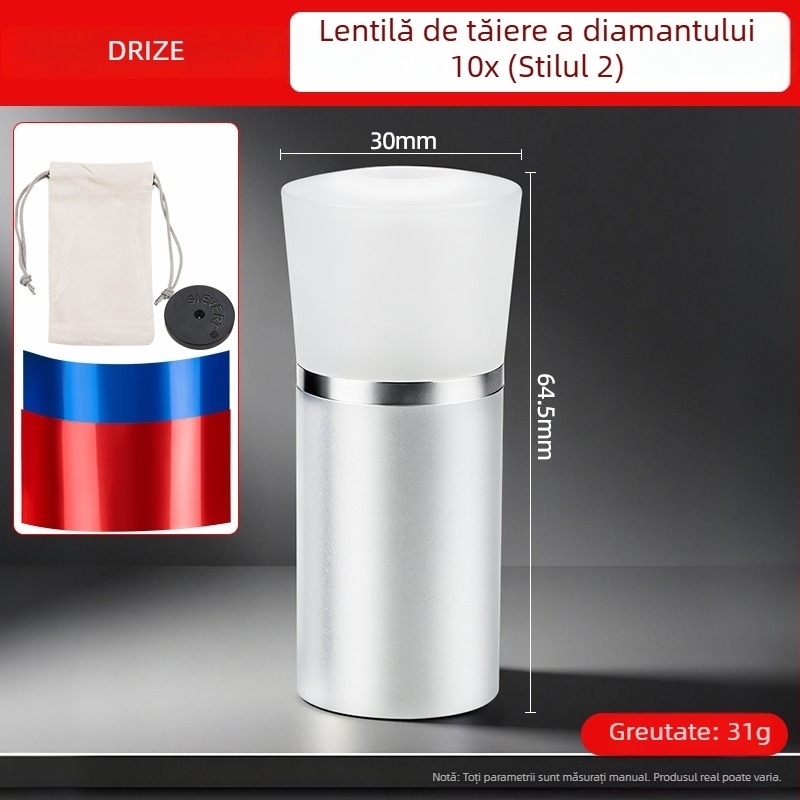 Lupa de diamante cu tăiere în opt inimi, opt săgeți, mărire 10x – microscop HD pentru identificarea diamantelor