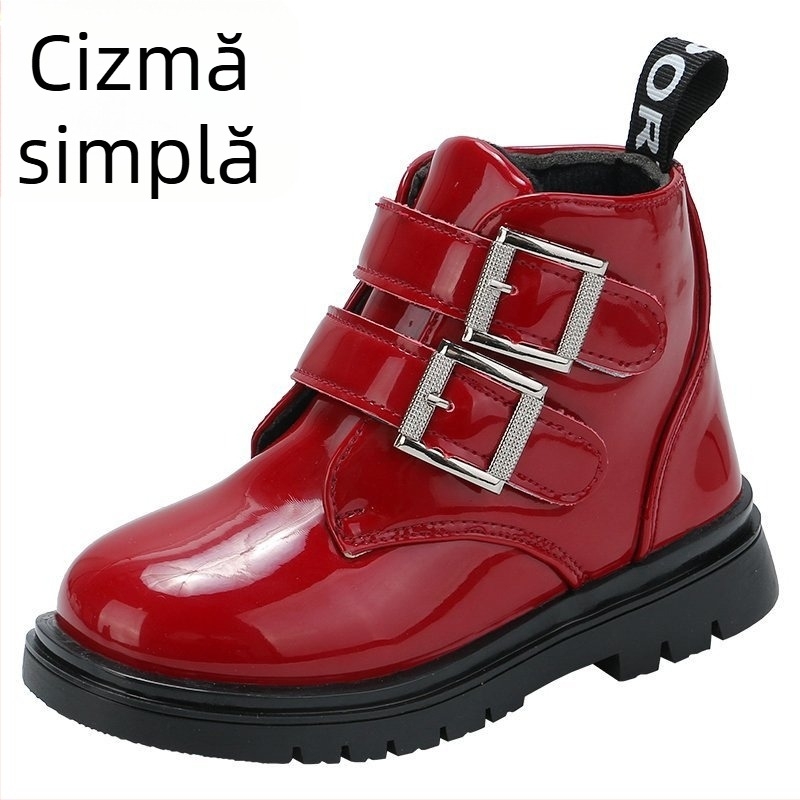 Cizme Martin pentru fete, căptușite cu fleece, cizme groase de iarnă pentru copii, închidere cu Velcro