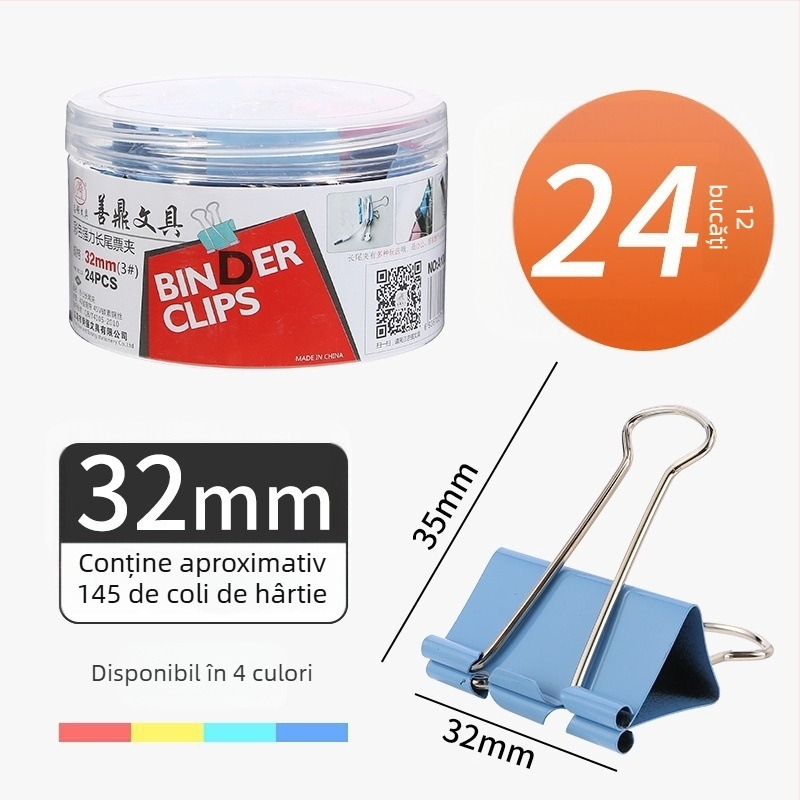 Clipuri colorate pentru documente cu coadă lungă, în mai multe dimensiuni, articole de birou din metal