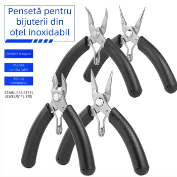 Clește mini pentru bijuterii, oțel inoxidabil, fin, antiaderent, fără dinți, nas rotund, tăiere diagonală, vârf ascuțit, pentru înfășurarea firului DIY