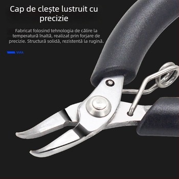Clește mini pentru bijuterii, oțel inoxidabil, fin, antiaderent, fără dinți, nas rotund, tăiere diagonală, vârf ascuțit, pentru înfășurarea firului DIY