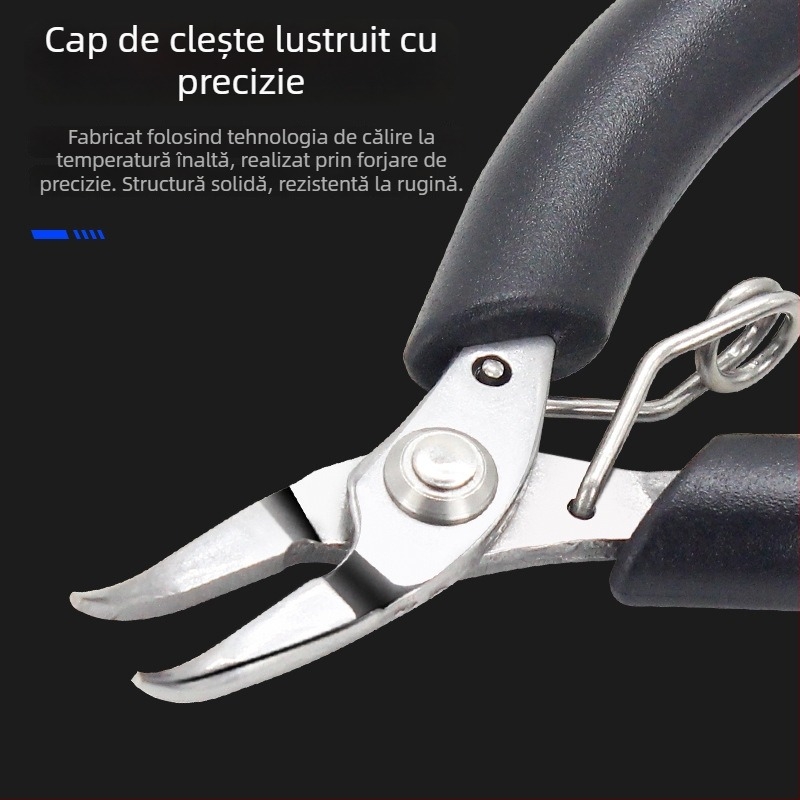 Clește mini pentru bijuterii, oțel inoxidabil, fin, antiaderent, fără dinți, nas rotund, tăiere diagonală, vârf ascuțit, pentru înfășurarea firului DIY