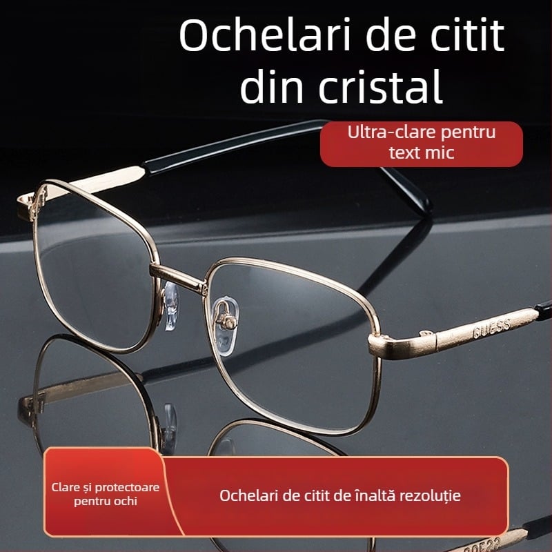Ochelari de citit cu definiție înaltă, anti-oboseală, lentile din sticlă cristal, pliabili și portabili.