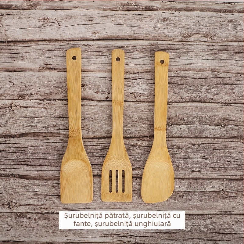 Spatulă din bambus pentru tigăi antiaderente, lingură din bambus pentru gătit, lingură de orez pentru sushi, spatulă de bucătărie pătrată
