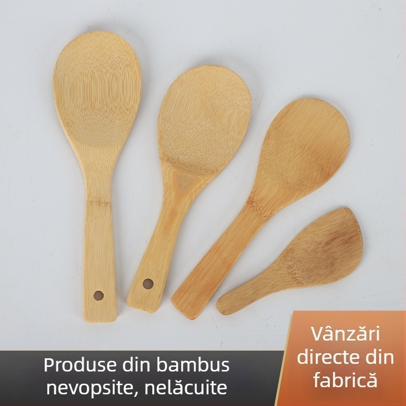 Spatulă din bambus pentru tigăi antiaderente, lingură din bambus pentru gătit, lingură de orez pentru sushi, spatulă de bucătărie pătrată