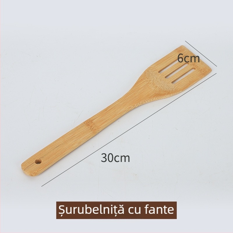 Spatulă din bambus pentru tigăi antiaderente, lingură din bambus pentru gătit, lingură de orez pentru sushi, spatulă de bucătărie pătrată