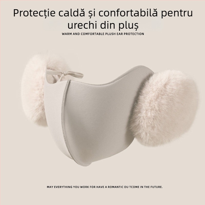 Mască de față caldă cu protecții pentru urechi, pentru ciclism în iarnă – anti-vânt, căptușită cu fleece, două în una: mască facială și acoperire pentru urechi