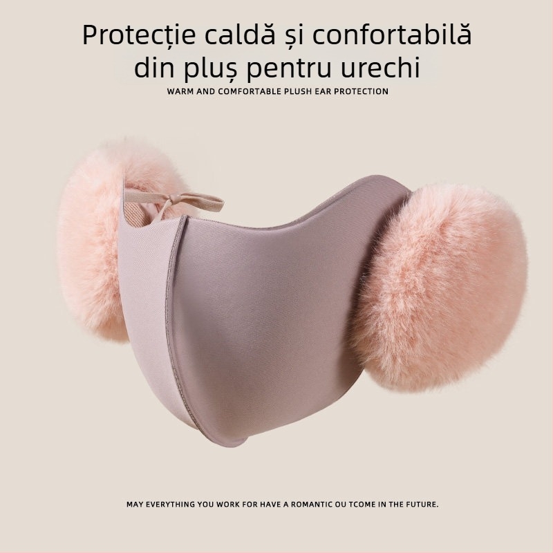 Mască de față caldă cu protecții pentru urechi, pentru ciclism în iarnă – anti-vânt, căptușită cu fleece, două în una: mască facială și acoperire pentru urechi