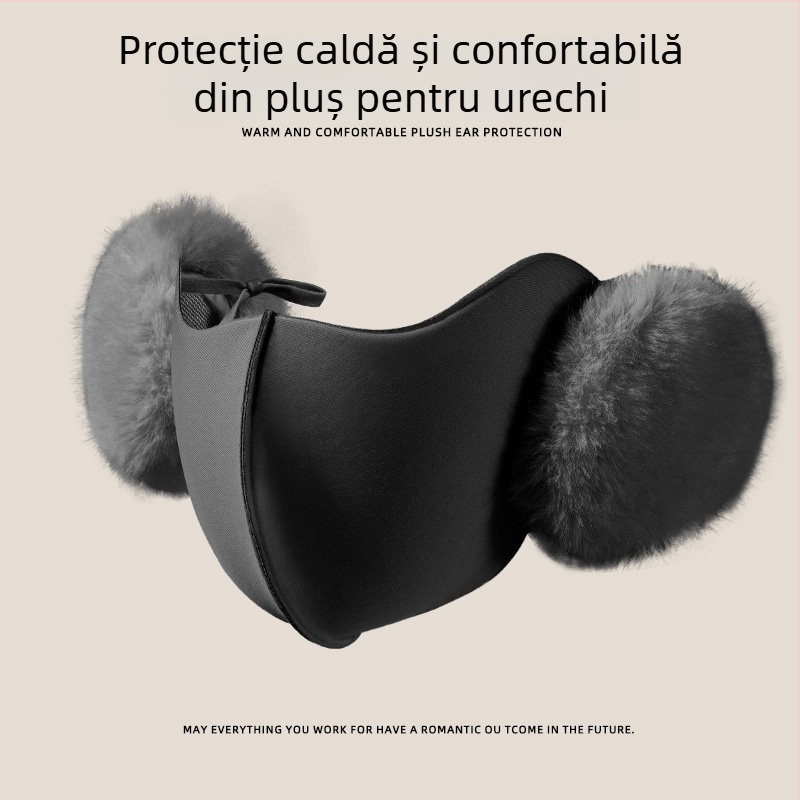 Mască de față caldă cu protecții pentru urechi, pentru ciclism în iarnă – anti-vânt, căptușită cu fleece, două în una: mască facială și acoperire pentru urechi
