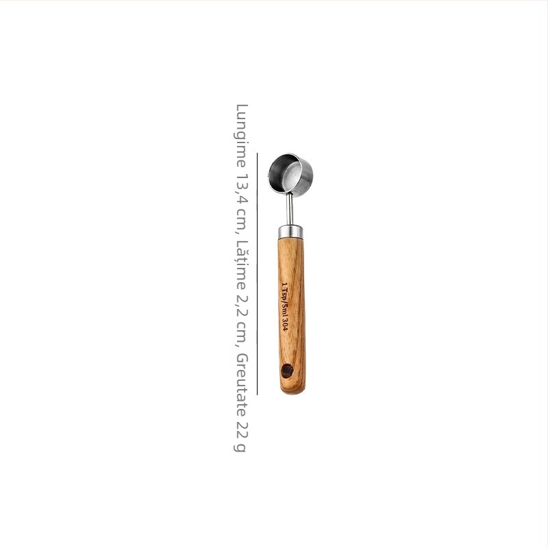 Lingură de măsurare din oțel inoxidabil 304 cu mâner din lemn, capacități 1.25/2.5/5/15/60/80/125 ml/250 ml, lingură pentru topire