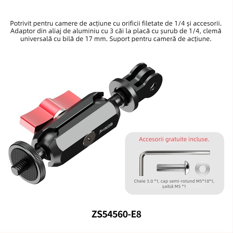 ZS54560-E91/4 Suport ARRI pentru șapcă rece, cap balon universal de 17 mm pentru camere GoPro