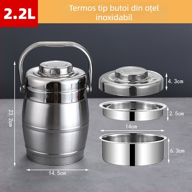 Cutie termică de prânz din oțel inoxidabil 201, capacitate mare, portabilă pentru birou, studenți și acasă.