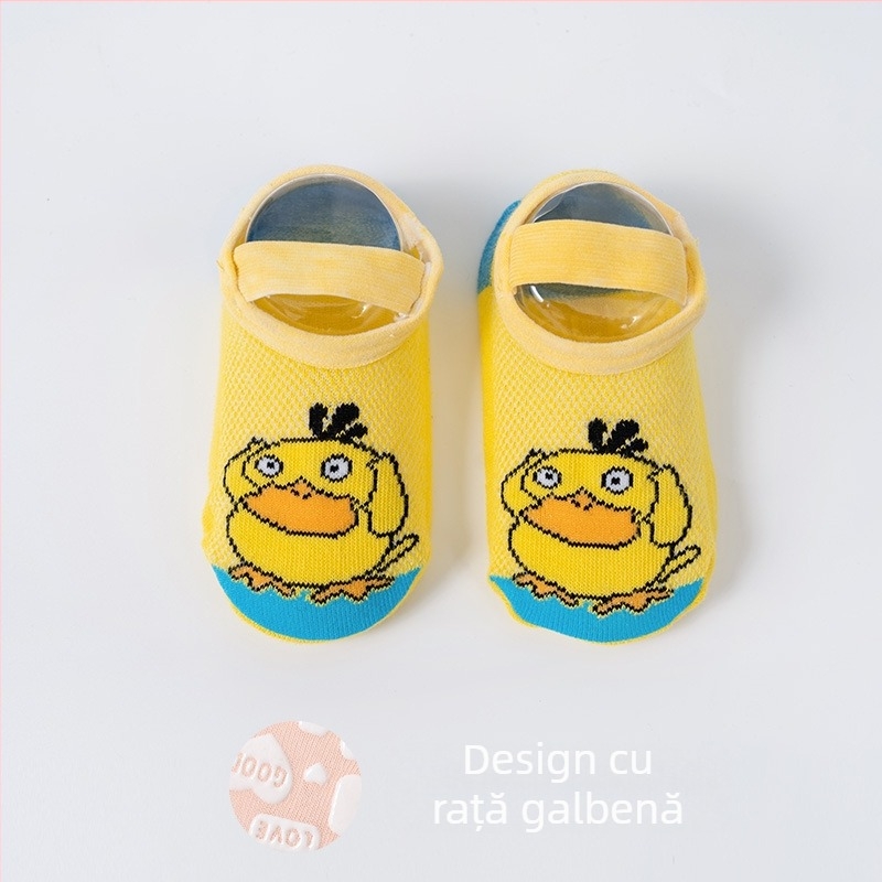 Șosete scurte pentru bebeluși cu personaje animate, pentru băieți și fetițe, absorbante de transpirație, respirabile, antiderapante, durabile pentru învățarea mersului.