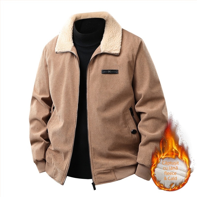 Geacă bărbătească cu căptușeală fleece, corduroy țesătură, palton gros de iarnă, model 2025