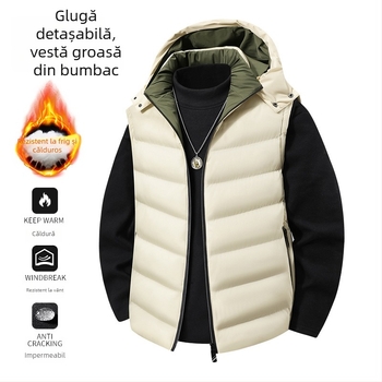 Vesta călduroasă cu glugă pentru iarnă, cu fermoar