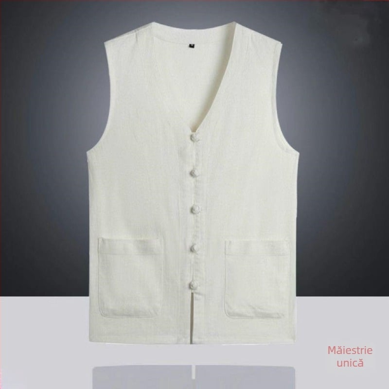 Vesta de vară ușoară pentru bărbați, stil chinezesc, croială relaxată, oversize, vintage din in