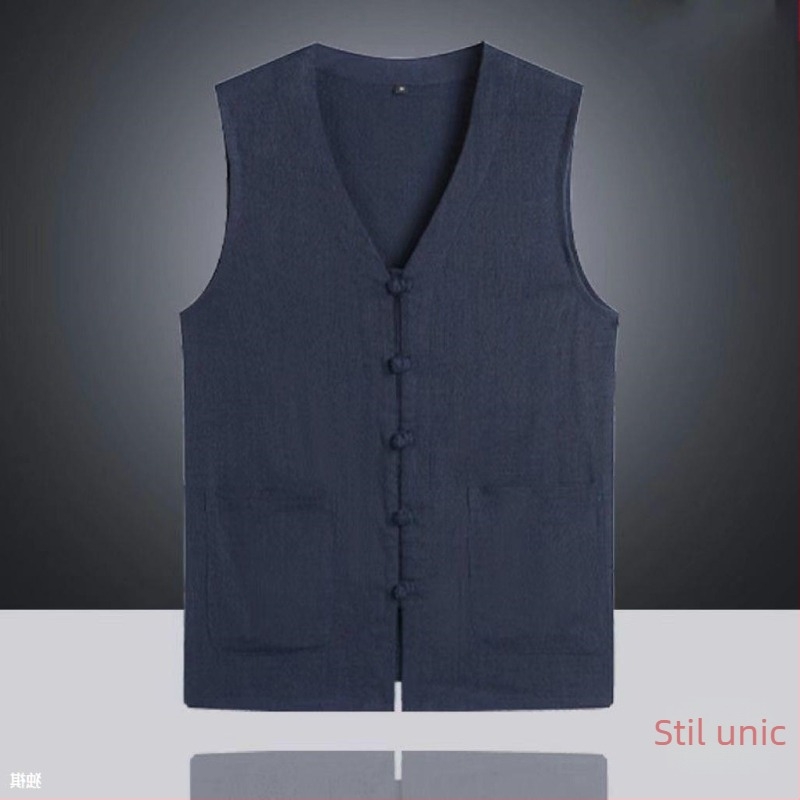 Vesta de vară ușoară pentru bărbați, stil chinezesc, croială relaxată, oversize, vintage din in