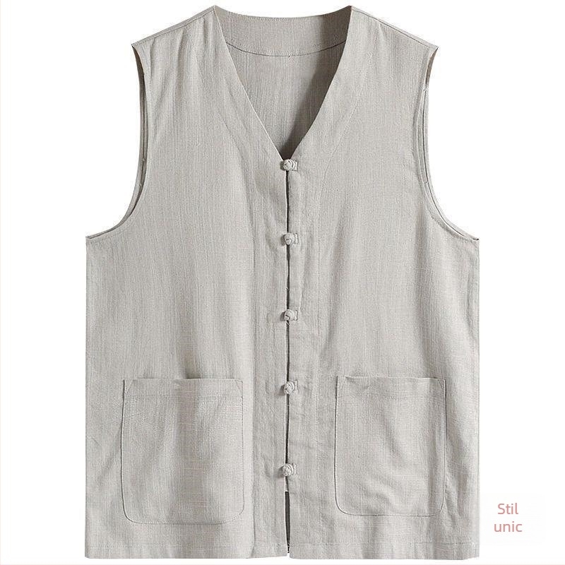 Vesta de vară ușoară pentru bărbați, stil chinezesc, croială relaxată, oversize, vintage din in