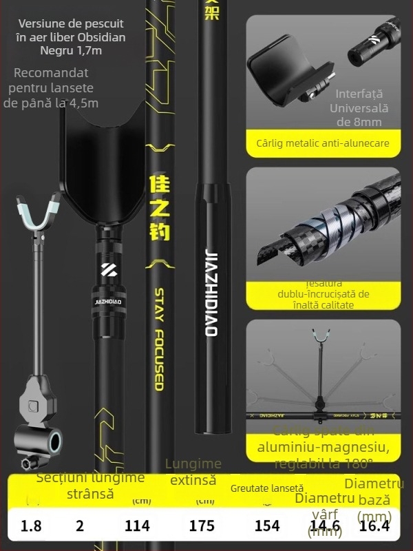 Suport portabil din carbon, telescopic pentru undițe, pentru pești mari, ultra ușor și stabil