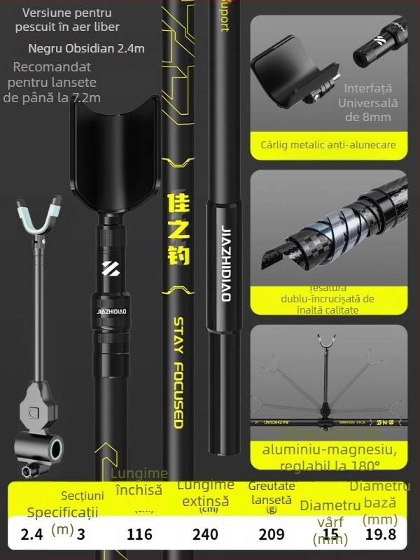 Suport portabil din carbon, telescopic pentru undițe, pentru pești mari, ultra ușor și stabil