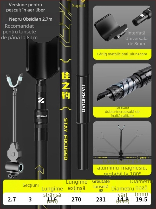 Suport portabil din carbon, telescopic pentru undițe, pentru pești mari, ultra ușor și stabil