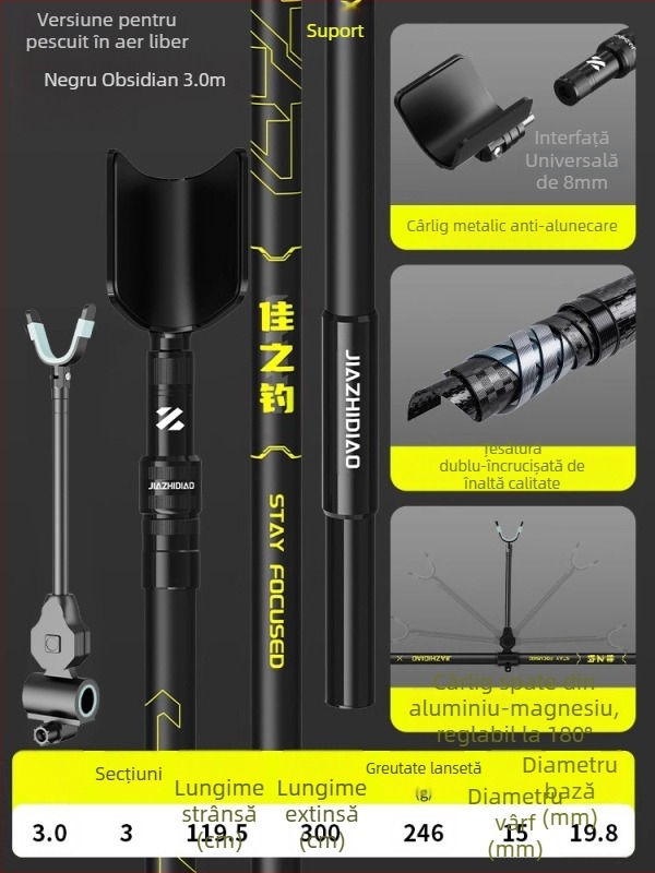 Suport portabil din carbon, telescopic pentru undițe, pentru pești mari, ultra ușor și stabil