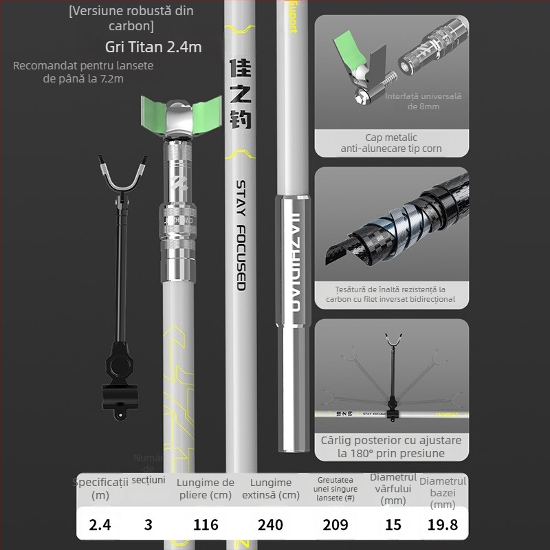 Suport portabil din carbon, telescopic pentru undițe, pentru pești mari, ultra ușor și stabil