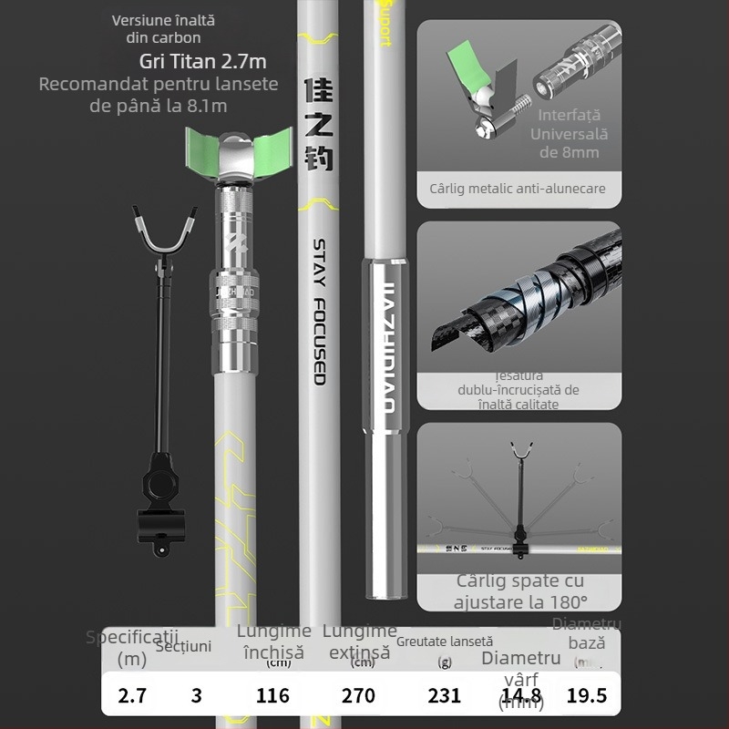 Suport portabil din carbon, telescopic pentru undițe, pentru pești mari, ultra ușor și stabil