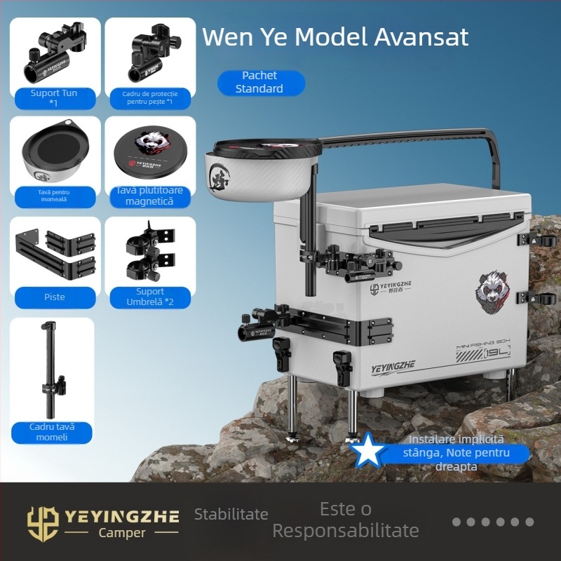 Camper 1900A Cutie de pescuit mini ultraușoară, portabilă, cu găleată pentru pești — set complet, model nou, poziție de șezut înaltă