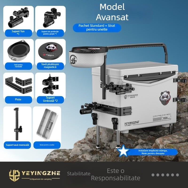 Camper 1900A Cutie de pescuit mini ultraușoară, portabilă, cu găleată pentru pești — set complet, model nou, poziție de șezut înaltă