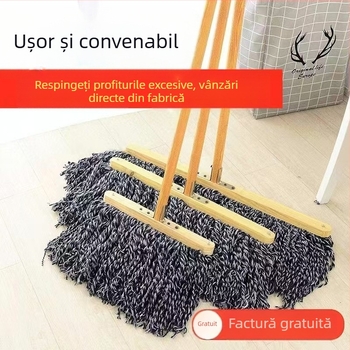 Mop plat cu mâner din lemn și cap din bumbac întărit, dimensiune mare