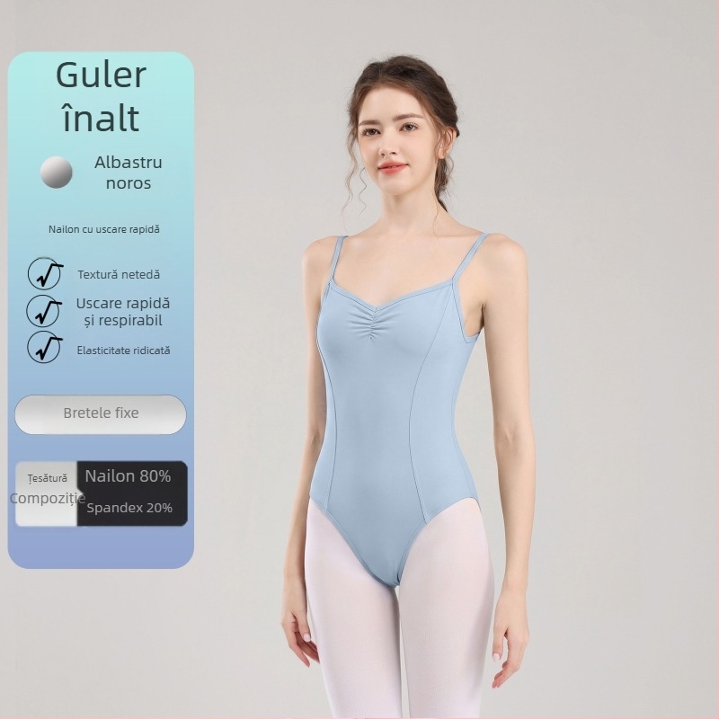 Leotard cu bretele reglabile, decolteu în V, bretele spate mari, pentru balet și dans, costum unic pentru modelarea corpului și antrenament, pentru examene artistice