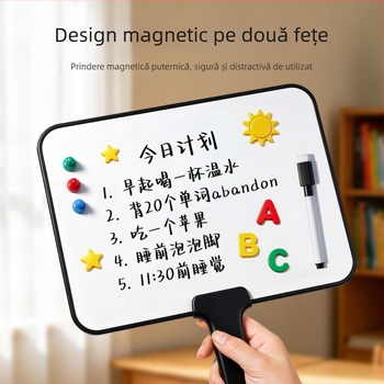 Mini tablă albă magnetică, de mână, cu două fețe, ușor de șters, pentru transmisiuni în direct și notițe acasă
