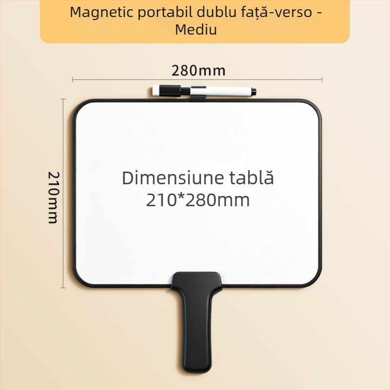 Mini tablă albă magnetică, de mână, cu două fețe, ușor de șters, pentru transmisiuni în direct și notițe acasă