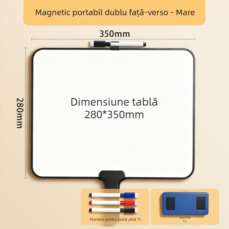 Mini tablă albă magnetică, de mână, cu două fețe, ușor de șters, pentru transmisiuni în direct și notițe acasă